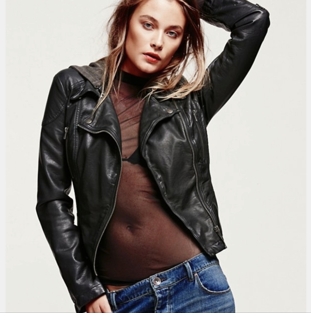Free People Womens Moto Vegan Jacket coat sz 6